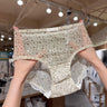 Chiffon Lace Trim Mid-Rise Breathable Briefs