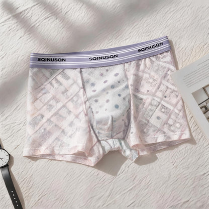 Gradient Geometric Diamond Sheer Stripe Waist Mesh Boxer Briefs