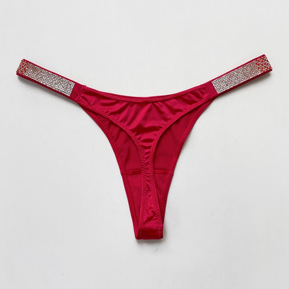 QS Sparkling Rhinestone Satin Thong