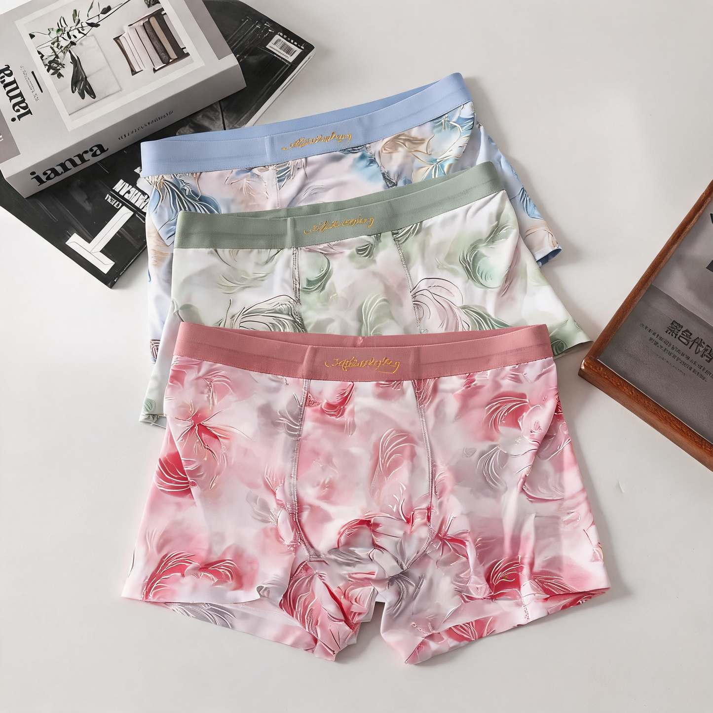 Gilded Floral Silky Men Boxers