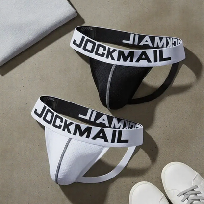 Letter Wide Waist Mesh Sport Jockstrap Underwear