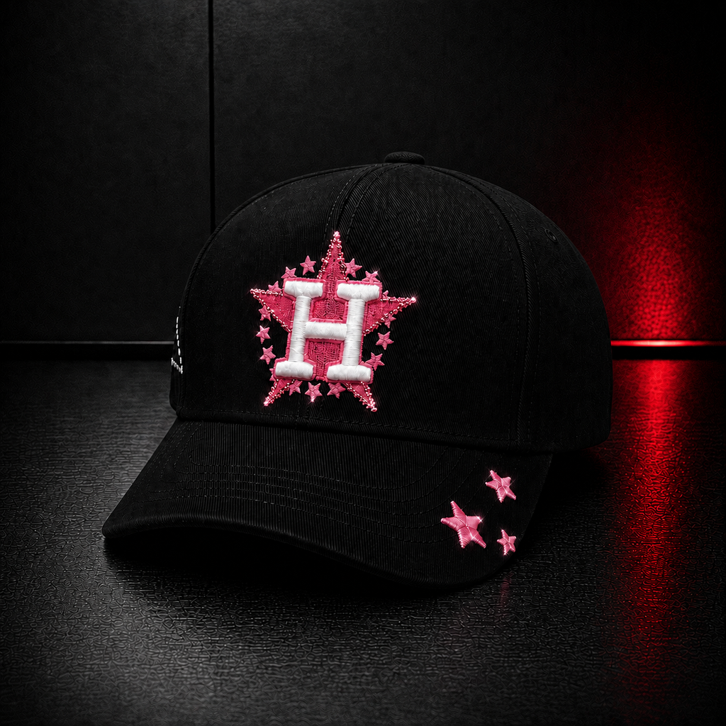 Black Pink Star Letter Cap