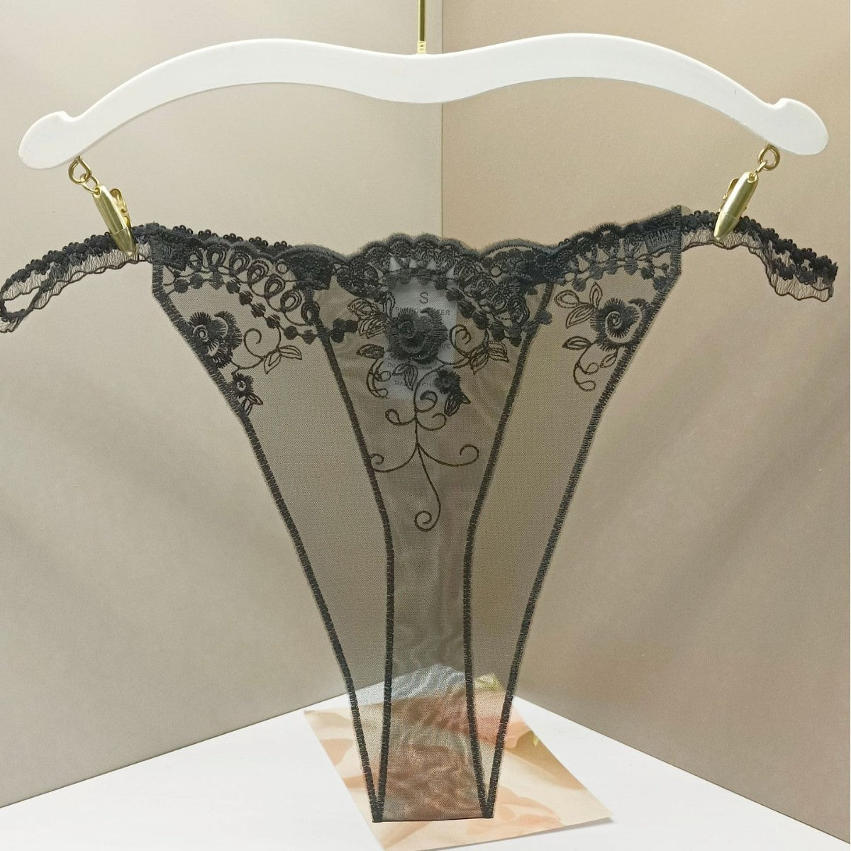 ZD  Black Embroidered Rose Briefs