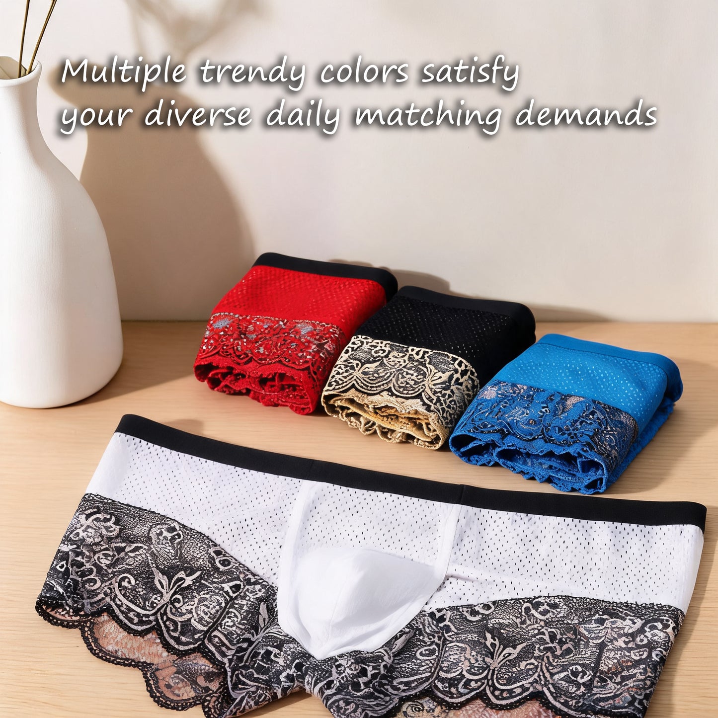 Breathable Mesh Lace Men’s Boxer Briefs