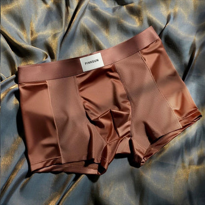 Mesh Panel Satin Texture Wide Waist Boxer Briefs