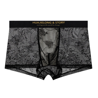 Allover Floral Lace Slogan Waist Boxer Briefs