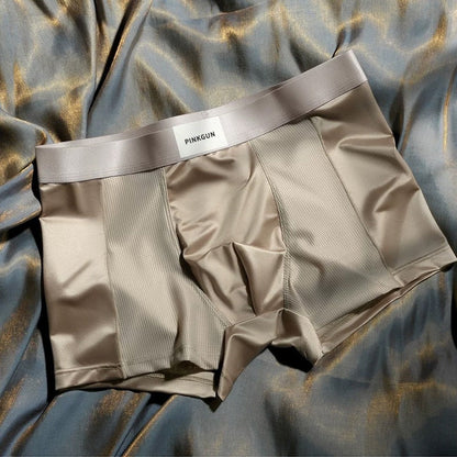 Mesh Panel Satin Texture Wide Waist Boxer Briefs