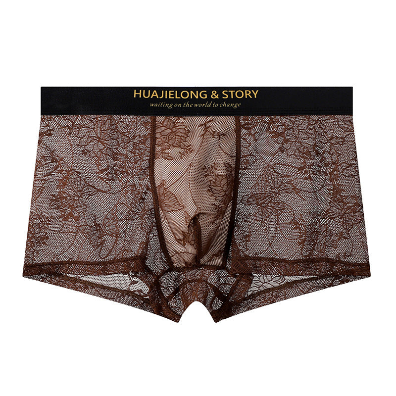 Allover Floral Lace Slogan Waist Boxer Briefs