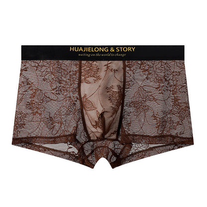 Allover Floral Lace Slogan Waist Boxer Briefs
