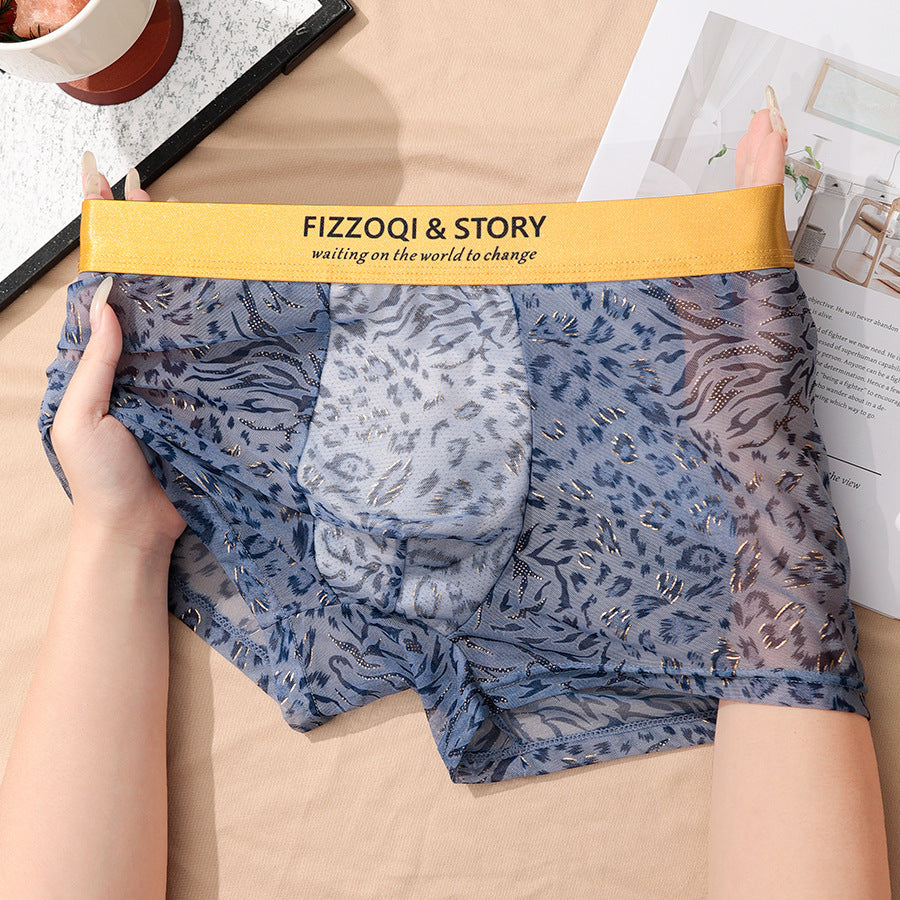 Gold-painted leopard print transparent breathable boxer briefs