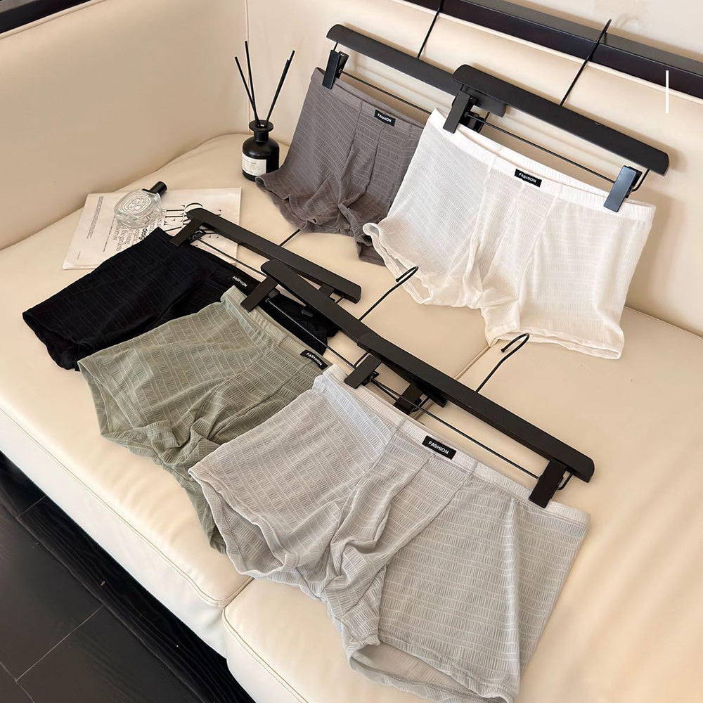 Fine Grid Texture Breathable Simple Wide Waist Boxer Briefs