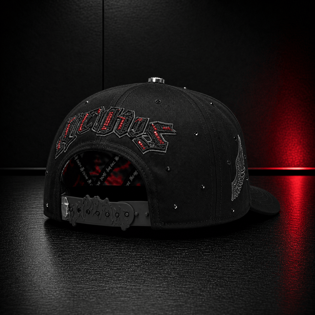 Black Gothic Wing Embroidered Cap