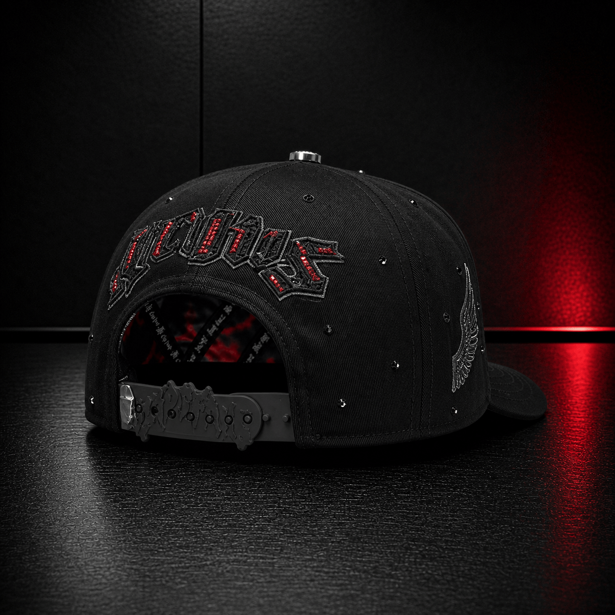 Black Gothic Wing Embroidered Cap