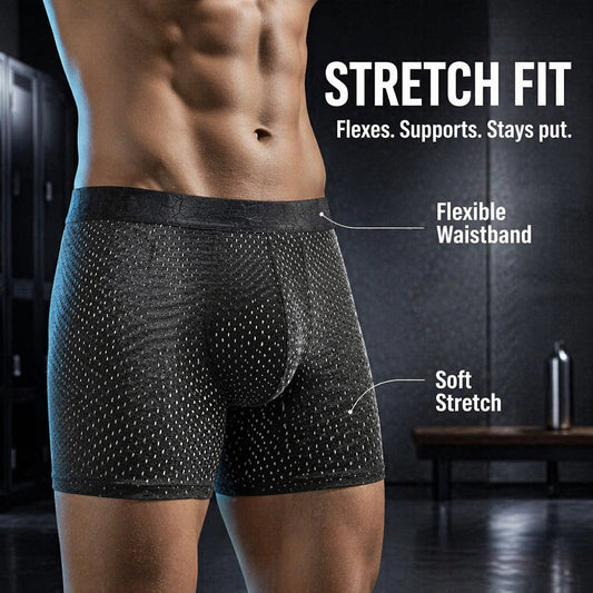 Full Honeycomb Mesh Breathable Anti-Chafing Long Leg Boxer Briefs