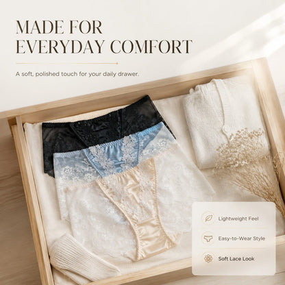 Floral Sequin Embroidery Mesh Lace Satin Splicing Mid-Rise Briefs