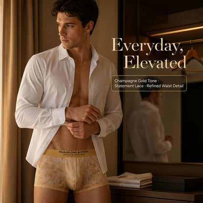 Allover Floral Lace Slogan Waist Boxer Briefs