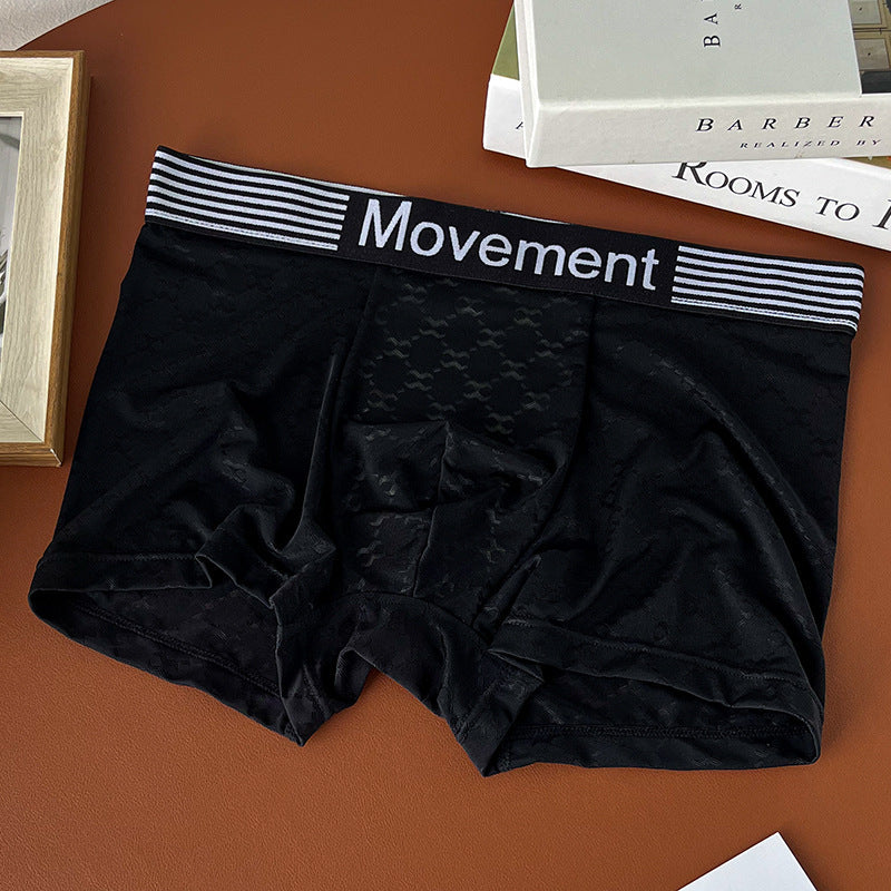 Hidden Rhombus Jacquard Letter Rib Waist Ice Silk Boxer Briefs
