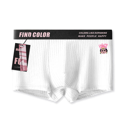 Vertical Rib Cartoon Print Slogan Wide Waist Boxer Briefs