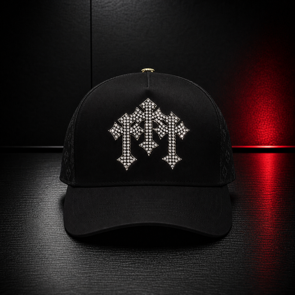 Black Gothic Cross Rhinestone Cap