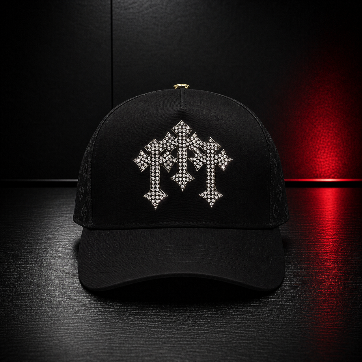 Black Gothic Cross Rhinestone Cap
