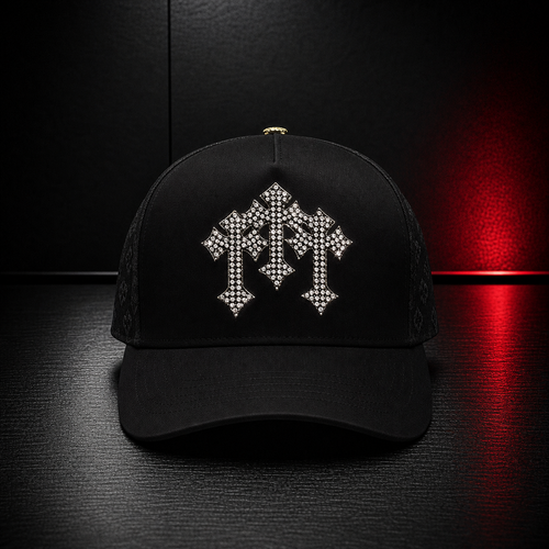 Black Gothic Cross Rhinestone Cap