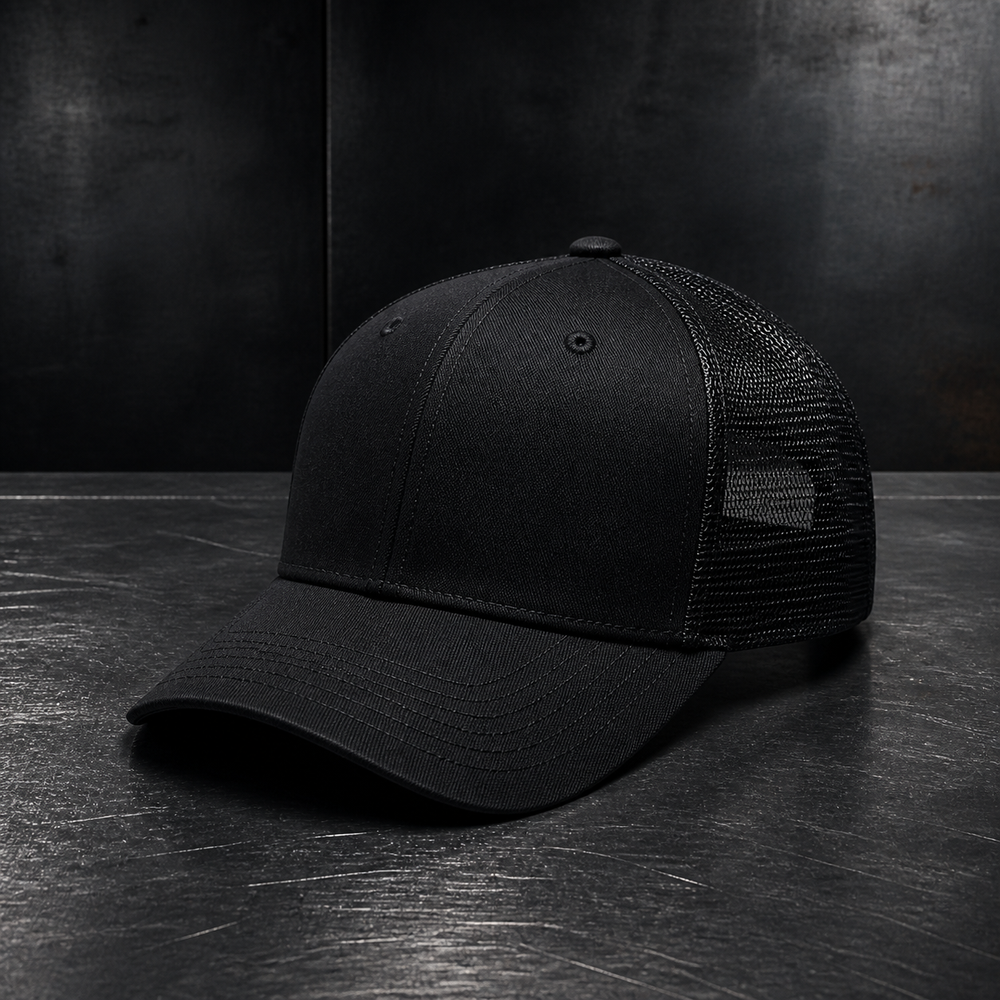 Vortray Mesh Trucker Cap on a dark steel surface