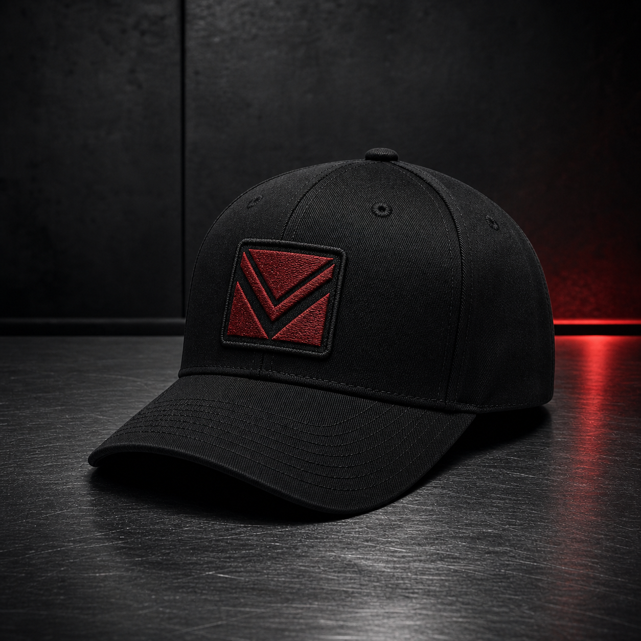 Vortray Redline Patch Cap on a dark steel surface