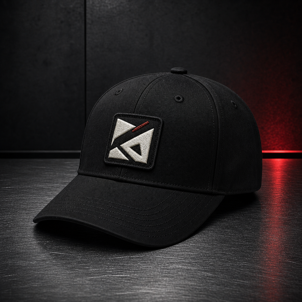 Vortray White Signal Patch Cap on a dark steel surface